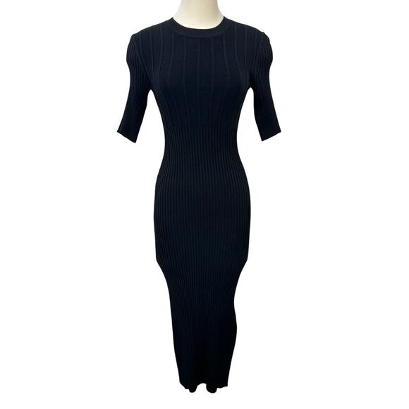 Frame Ribbed Knit Bodycon Midi Dress Black Crewneck T-Shirt S - Picture 1 of 13